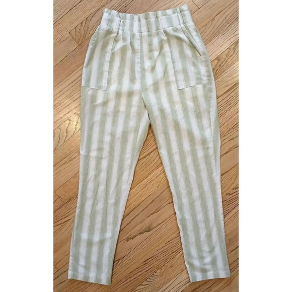 Women's MEDIUM Striped Pants Boho Beachy Lined Light Pockets High Elastic Waist - Picture 1 of 11